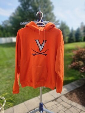 Men's - University of Virginia Men's Bright Orange Pullover Hoodie with UVA Logo